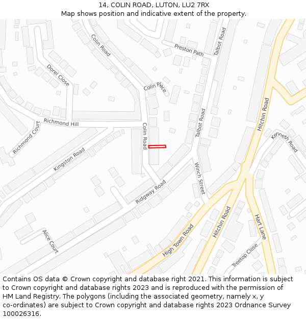 14, COLIN ROAD, LUTON, LU2 7RX: Location map and indicative extent of plot