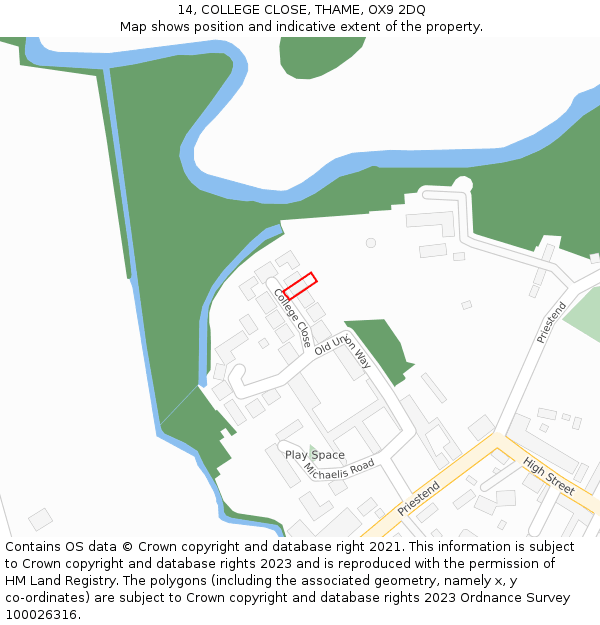 14, COLLEGE CLOSE, THAME, OX9 2DQ: Location map and indicative extent of plot