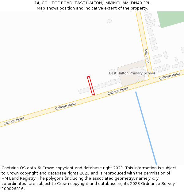14, COLLEGE ROAD, EAST HALTON, IMMINGHAM, DN40 3PL: Location map and indicative extent of plot