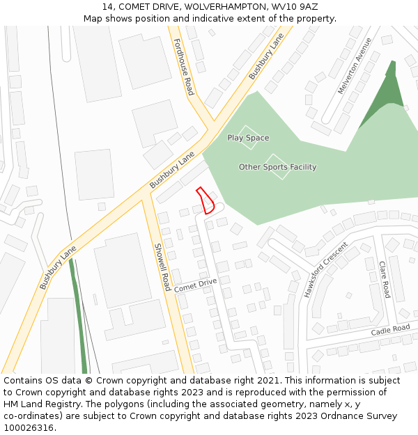 14, COMET DRIVE, WOLVERHAMPTON, WV10 9AZ: Location map and indicative extent of plot