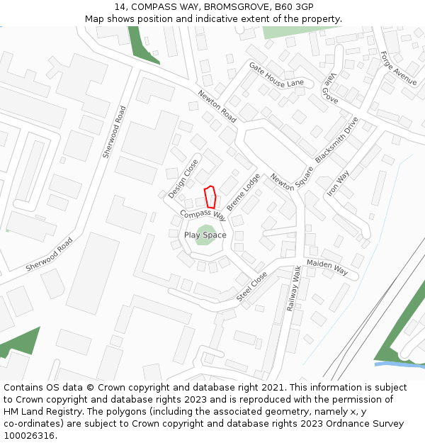 14, COMPASS WAY, BROMSGROVE, B60 3GP: Location map and indicative extent of plot