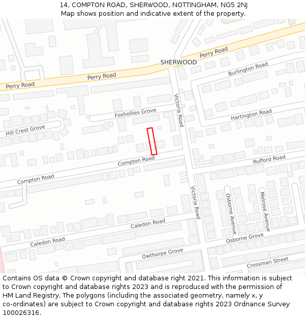 14, COMPTON ROAD, SHERWOOD, NOTTINGHAM, NG5 2NJ: Location map and indicative extent of plot