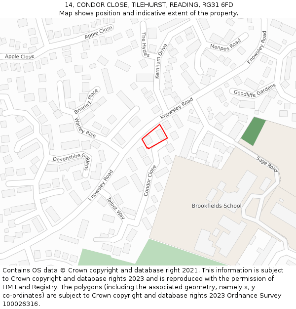 14, CONDOR CLOSE, TILEHURST, READING, RG31 6FD: Location map and indicative extent of plot
