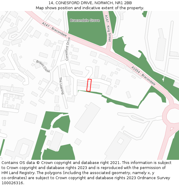 14, CONESFORD DRIVE, NORWICH, NR1 2BB: Location map and indicative extent of plot