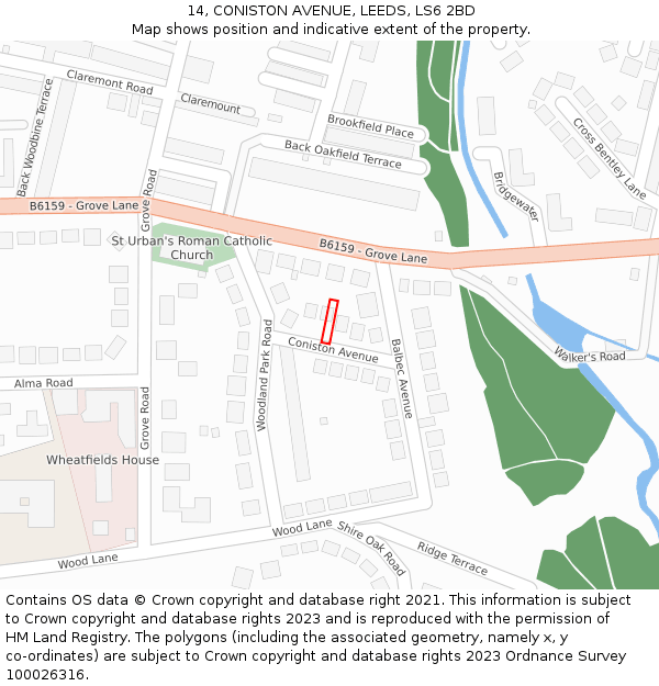14, CONISTON AVENUE, LEEDS, LS6 2BD: Location map and indicative extent of plot
