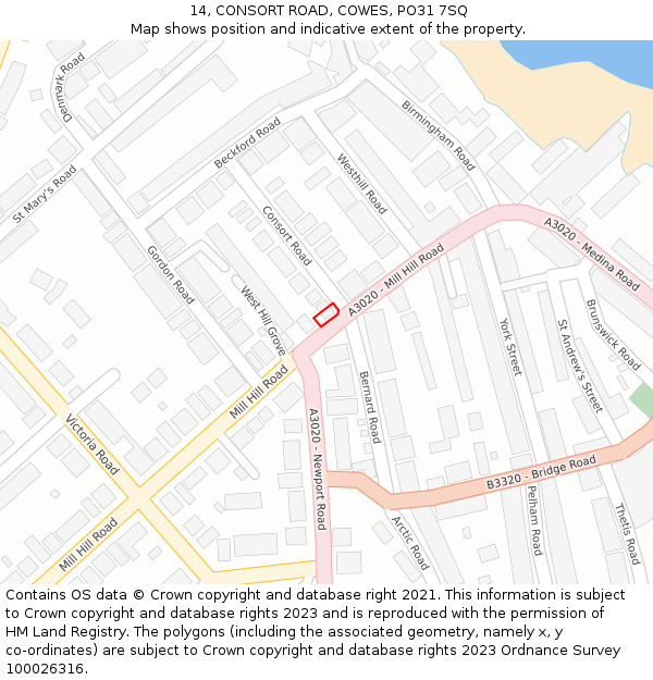 14, CONSORT ROAD, COWES, PO31 7SQ: Location map and indicative extent of plot