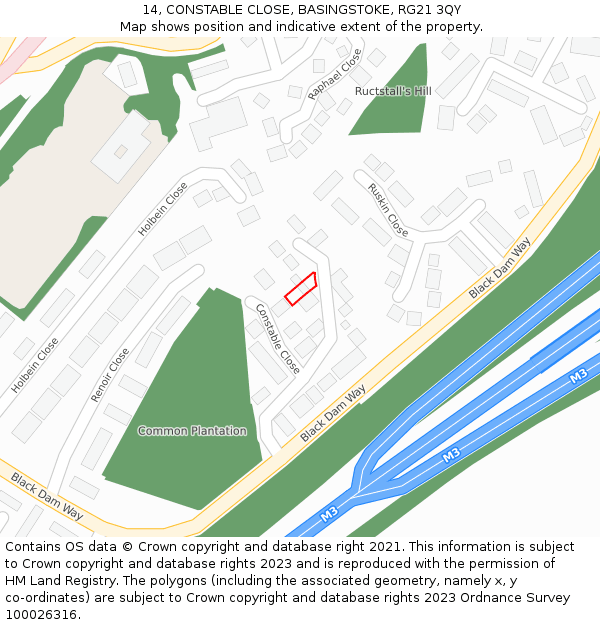 14, CONSTABLE CLOSE, BASINGSTOKE, RG21 3QY: Location map and indicative extent of plot