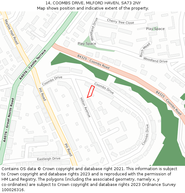 14, COOMBS DRIVE, MILFORD HAVEN, SA73 2NY: Location map and indicative extent of plot