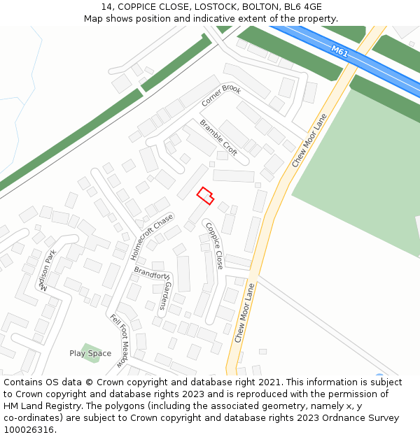 14, COPPICE CLOSE, LOSTOCK, BOLTON, BL6 4GE: Location map and indicative extent of plot