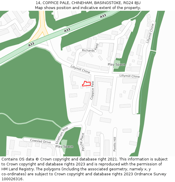 14, COPPICE PALE, CHINEHAM, BASINGSTOKE, RG24 8JU: Location map and indicative extent of plot