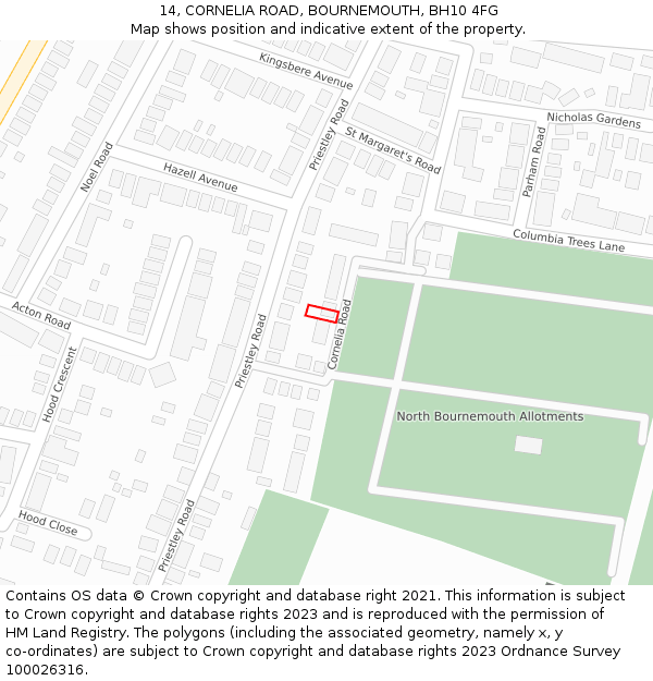 14, CORNELIA ROAD, BOURNEMOUTH, BH10 4FG: Location map and indicative extent of plot