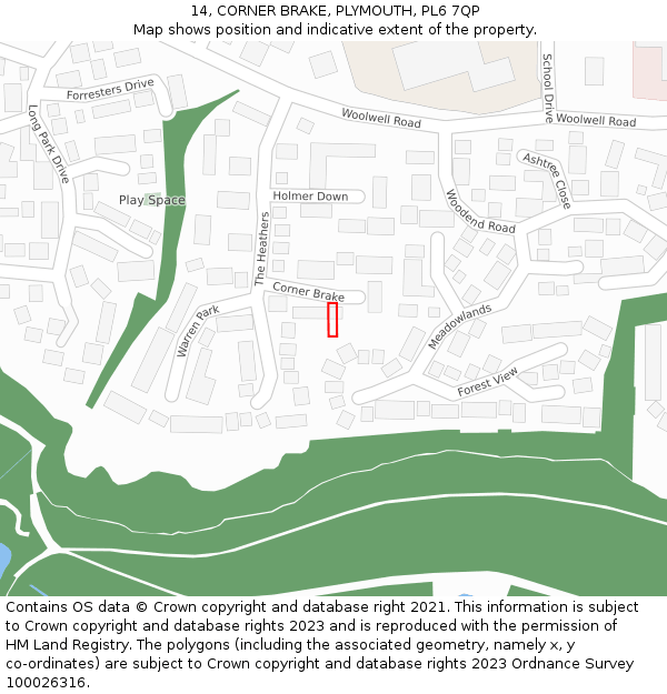 14, CORNER BRAKE, PLYMOUTH, PL6 7QP: Location map and indicative extent of plot