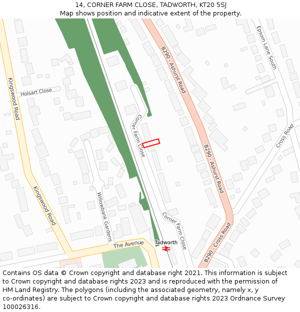 14, CORNER FARM CLOSE, TADWORTH, KT20 5SJ: Location map and indicative extent of plot