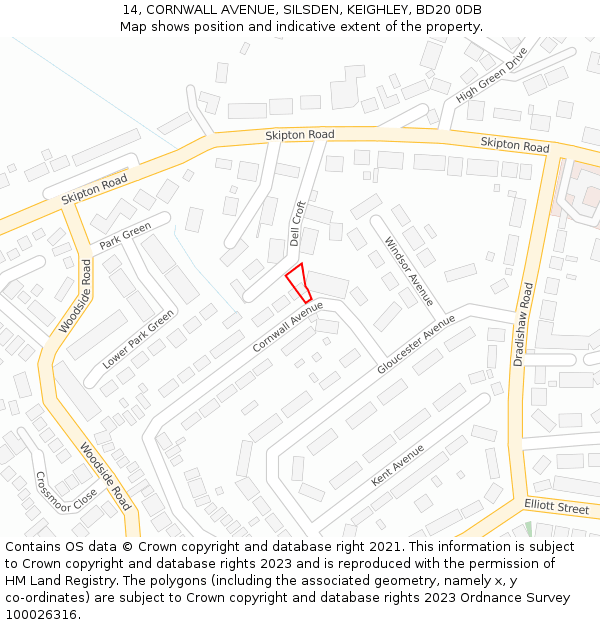 14, CORNWALL AVENUE, SILSDEN, KEIGHLEY, BD20 0DB: Location map and indicative extent of plot