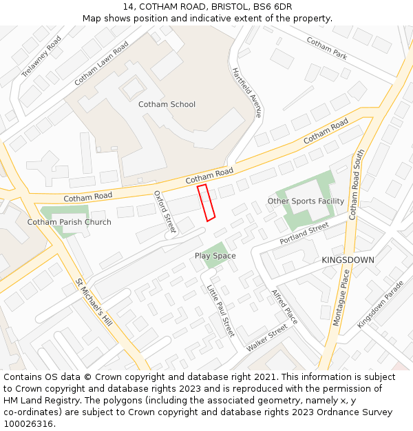 14, COTHAM ROAD, BRISTOL, BS6 6DR: Location map and indicative extent of plot