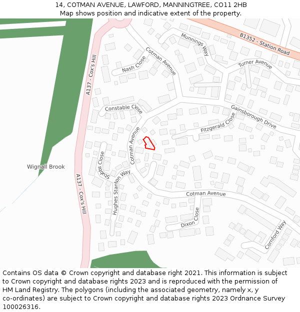 14, COTMAN AVENUE, LAWFORD, MANNINGTREE, CO11 2HB: Location map and indicative extent of plot