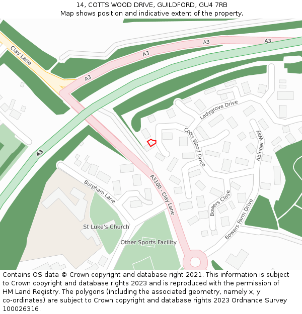 14, COTTS WOOD DRIVE, GUILDFORD, GU4 7RB: Location map and indicative extent of plot