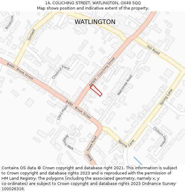 14, COUCHING STREET, WATLINGTON, OX49 5QQ: Location map and indicative extent of plot
