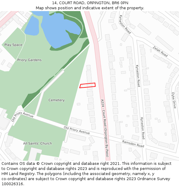 14, COURT ROAD, ORPINGTON, BR6 0PN: Location map and indicative extent of plot