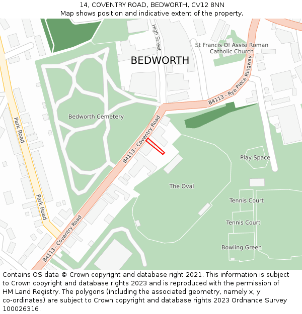 14, COVENTRY ROAD, BEDWORTH, CV12 8NN: Location map and indicative extent of plot