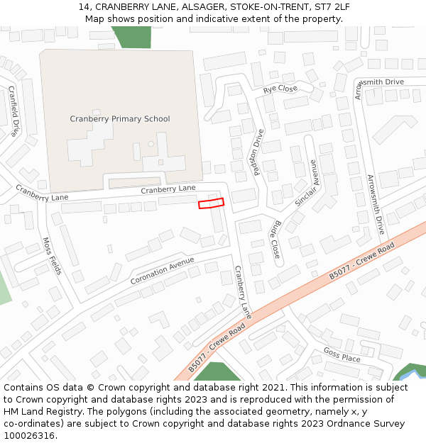 14, CRANBERRY LANE, ALSAGER, STOKE-ON-TRENT, ST7 2LF: Location map and indicative extent of plot