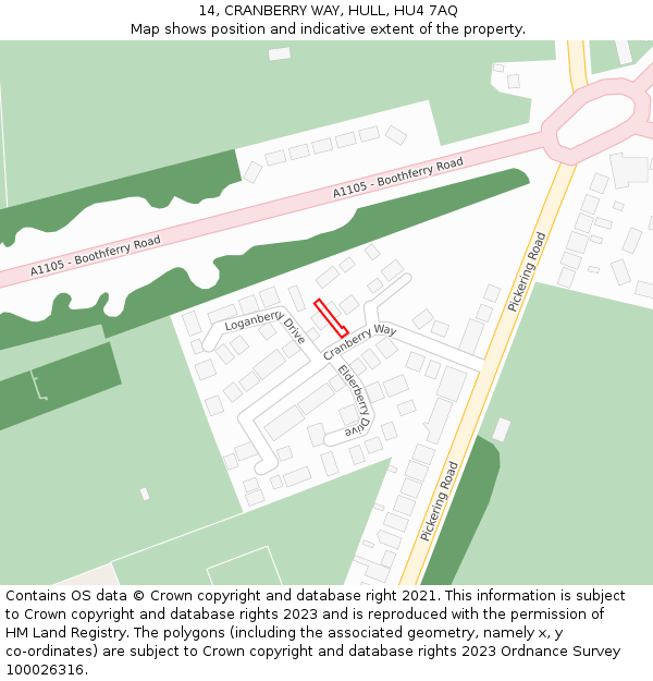 14, CRANBERRY WAY, HULL, HU4 7AQ: Location map and indicative extent of plot