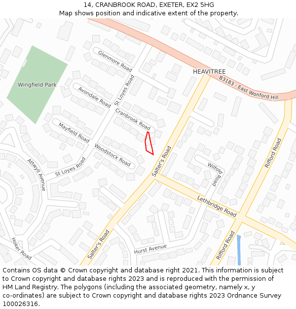 14, CRANBROOK ROAD, EXETER, EX2 5HG: Location map and indicative extent of plot