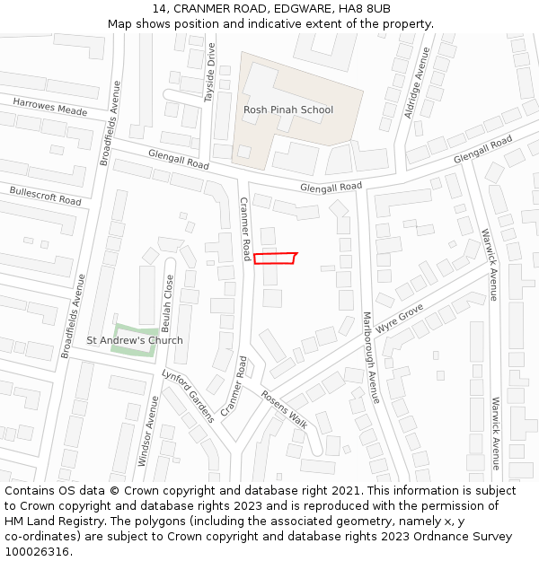 14, CRANMER ROAD, EDGWARE, HA8 8UB: Location map and indicative extent of plot