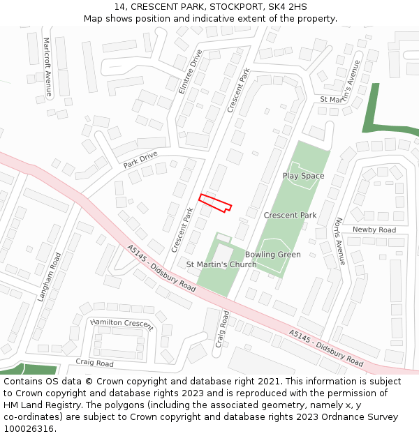 14, CRESCENT PARK, STOCKPORT, SK4 2HS: Location map and indicative extent of plot