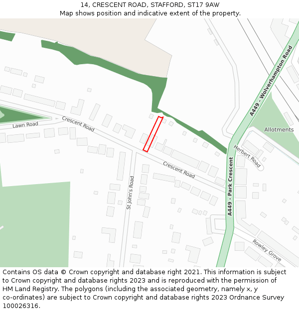 14, CRESCENT ROAD, STAFFORD, ST17 9AW: Location map and indicative extent of plot
