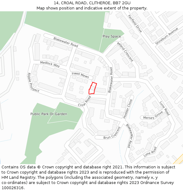 14, CROAL ROAD, CLITHEROE, BB7 2GU: Location map and indicative extent of plot