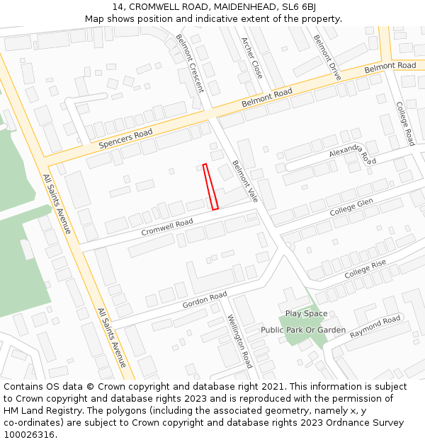 14, CROMWELL ROAD, MAIDENHEAD, SL6 6BJ: Location map and indicative extent of plot