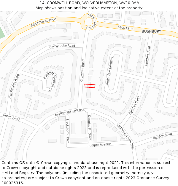 14, CROMWELL ROAD, WOLVERHAMPTON, WV10 8AA: Location map and indicative extent of plot