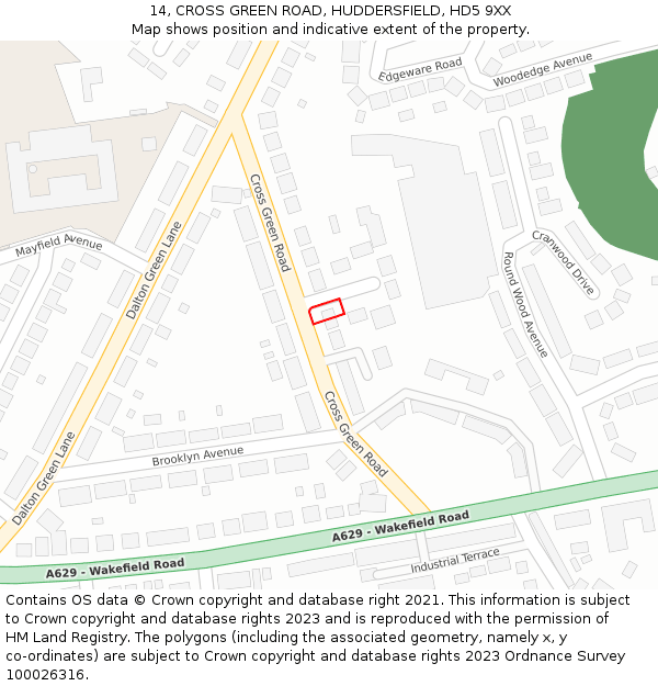14, CROSS GREEN ROAD, HUDDERSFIELD, HD5 9XX: Location map and indicative extent of plot