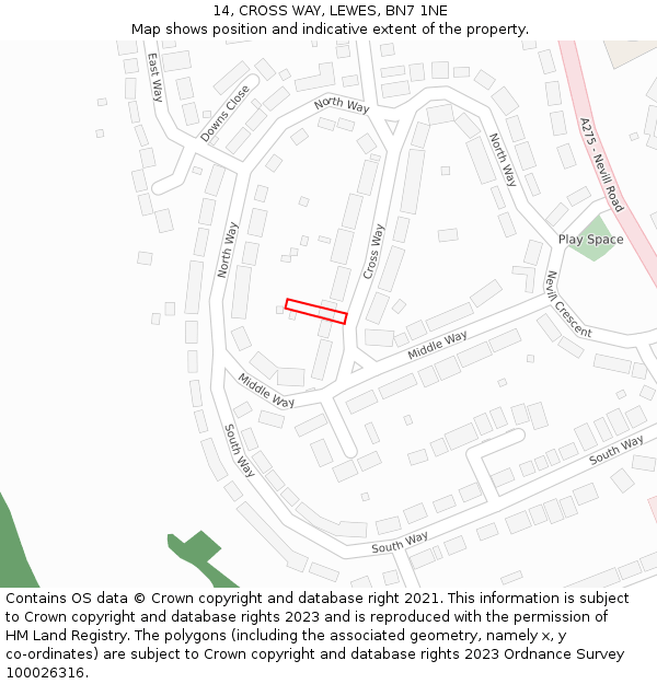 14, CROSS WAY, LEWES, BN7 1NE: Location map and indicative extent of plot
