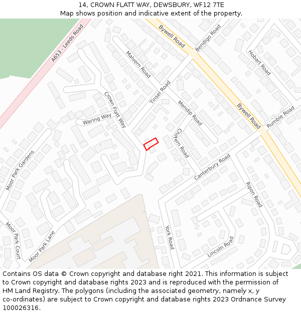 14, CROWN FLATT WAY, DEWSBURY, WF12 7TE: Location map and indicative extent of plot