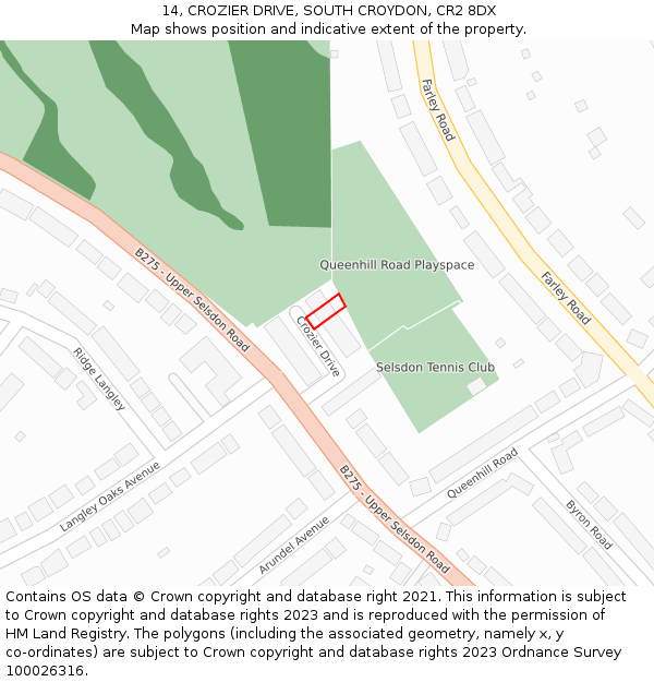 14, CROZIER DRIVE, SOUTH CROYDON, CR2 8DX: Location map and indicative extent of plot
