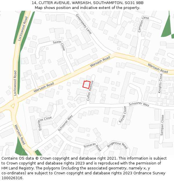 14, CUTTER AVENUE, WARSASH, SOUTHAMPTON, SO31 9BB: Location map and indicative extent of plot