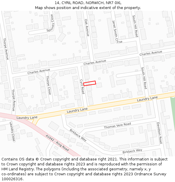 14, CYRIL ROAD, NORWICH, NR7 0XL: Location map and indicative extent of plot