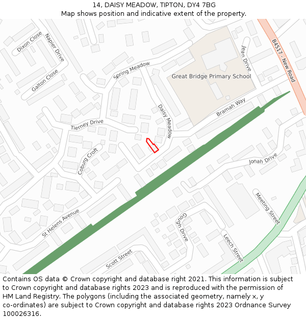 14, DAISY MEADOW, TIPTON, DY4 7BG: Location map and indicative extent of plot