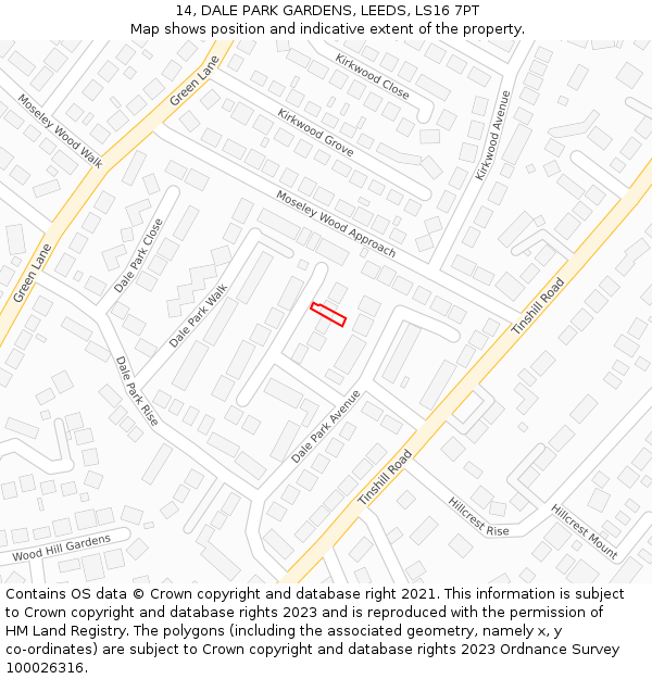 14, DALE PARK GARDENS, LEEDS, LS16 7PT: Location map and indicative extent of plot