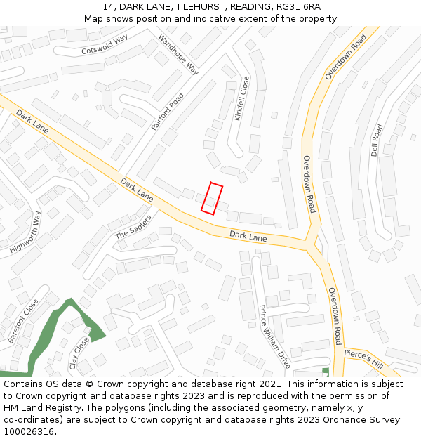 14, DARK LANE, TILEHURST, READING, RG31 6RA: Location map and indicative extent of plot