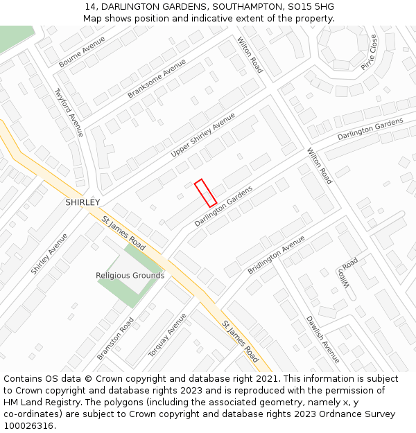 14, DARLINGTON GARDENS, SOUTHAMPTON, SO15 5HG: Location map and indicative extent of plot