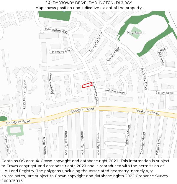 14, DARROWBY DRIVE, DARLINGTON, DL3 0GY: Location map and indicative extent of plot