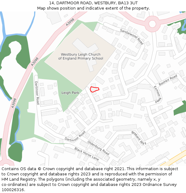 14, DARTMOOR ROAD, WESTBURY, BA13 3UT: Location map and indicative extent of plot