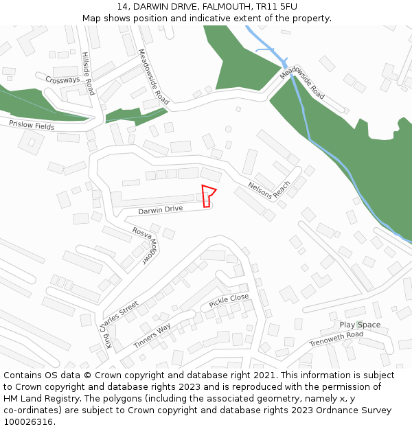 14, DARWIN DRIVE, FALMOUTH, TR11 5FU: Location map and indicative extent of plot