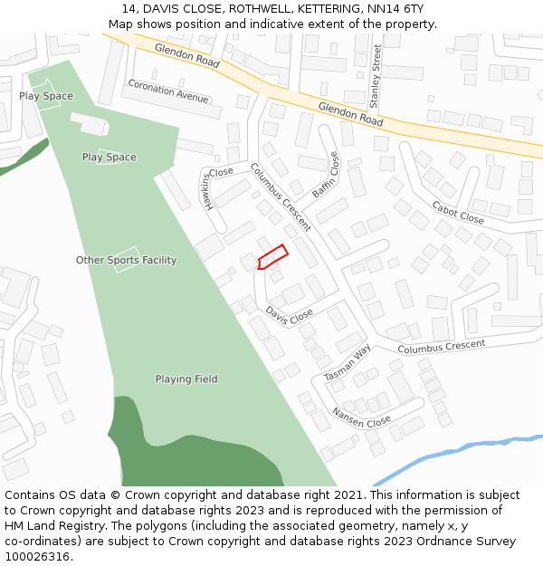 14, DAVIS CLOSE, ROTHWELL, KETTERING, NN14 6TY: Location map and indicative extent of plot
