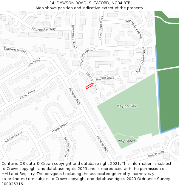 14, DAWSON ROAD, SLEAFORD, NG34 8TR: Location map and indicative extent of plot