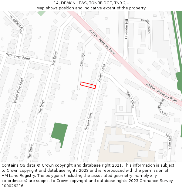 14, DEAKIN LEAS, TONBRIDGE, TN9 2JU: Location map and indicative extent of plot