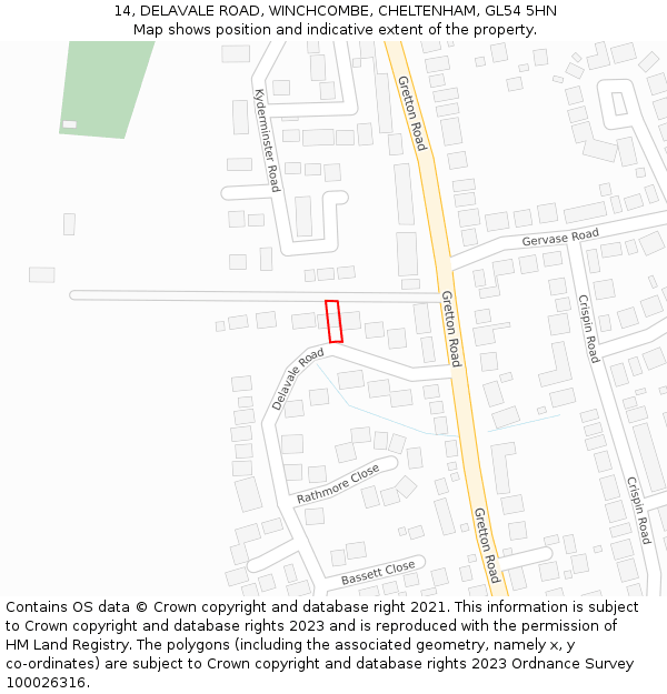 14, DELAVALE ROAD, WINCHCOMBE, CHELTENHAM, GL54 5HN: Location map and indicative extent of plot